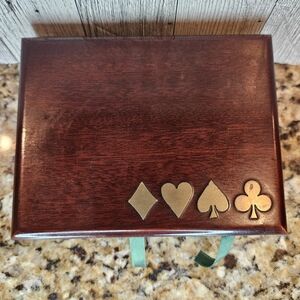 Korean Playing Card Holder Vintage Polished Rosewood 1998 Brass Inlay Suites
